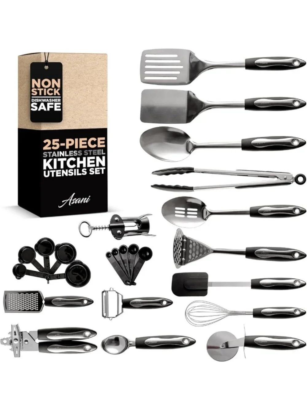 25-Piece Stainless Steel Kitchen Utensil Set | Non-Stick Cooking Tools